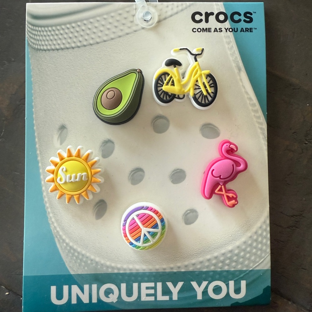CROCS Jibbitz Yellow and Pink Jewelry Accessories flamingo sun avacado bike